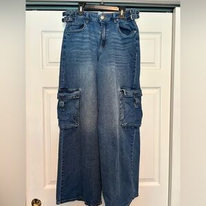 Cargo Denim Jeans with Gold Stitching